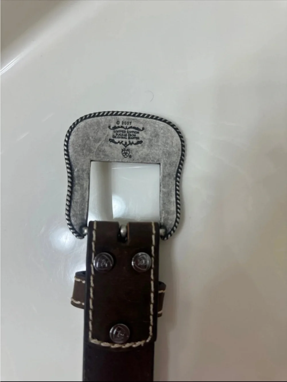 Ariat Brown Leather Belt with Ornate Silver Buckle
